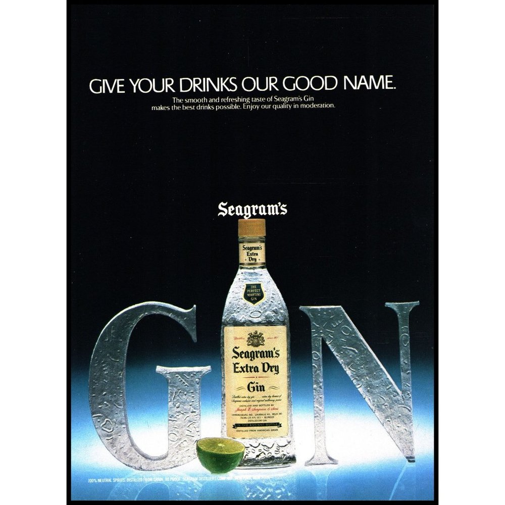 1981 Seagram's Extra Dry Gin Vintage Print Ad Ice Sculpture Bar Man Cave Art